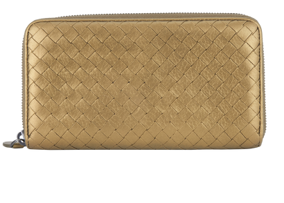Bottega Veneta Intrecciato Zip-Around Long Wallet, &pound;150, Accessories, Gold, Leather, Front view